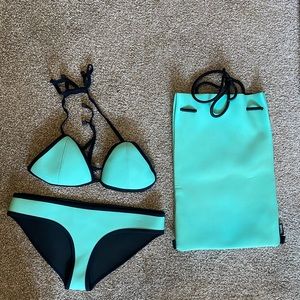 Triangl mint green neoprene bikini with drawstring bag